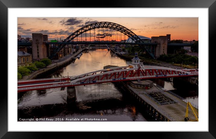 The Tyne bridges at sunrise Framed Mounted Print by Phil Reay