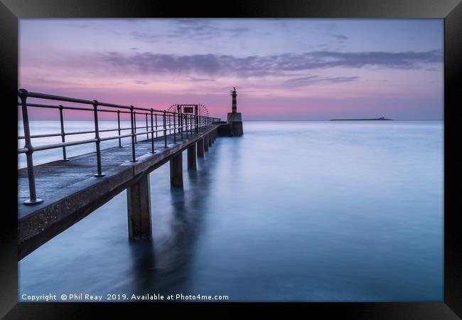 Amble Pier Framed Print by Phil Reay