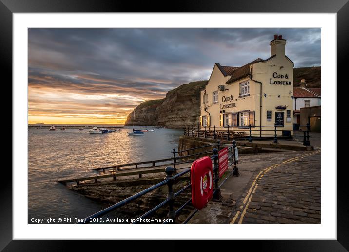 Staithes harbour at sunrise Framed Mounted Print by Phil Reay