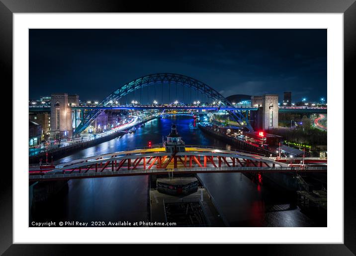 The River Tyne at night Framed Mounted Print by Phil Reay