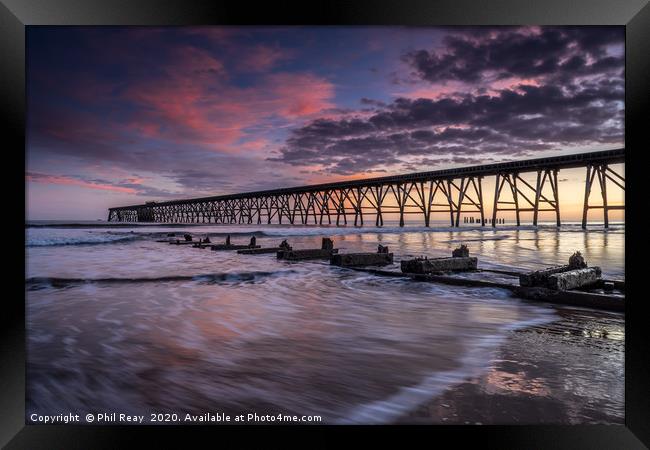 Sunrise at Steetley Pier Framed Print by Phil Reay