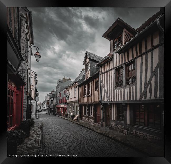 cobbled streets of Honfleur, Normandy Framed Print by John Allsop