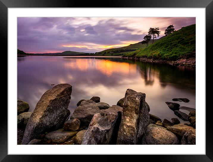  Sunset at Dove Stone Reservoir Framed Mounted Print by David Schofield