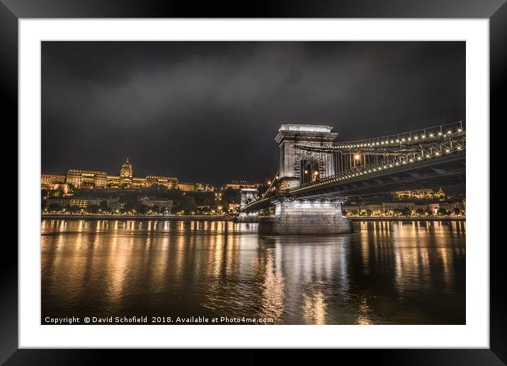 Chain Bridge Budapest Framed Mounted Print by David Schofield