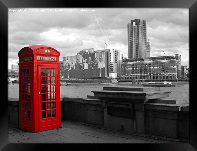 Traditional Red Telephone Box on Thames Embankment Framed Print by Stuart Giblin