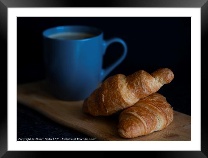 A cup of coffee with croissants for breakfast Framed Mounted Print by Stuart Giblin