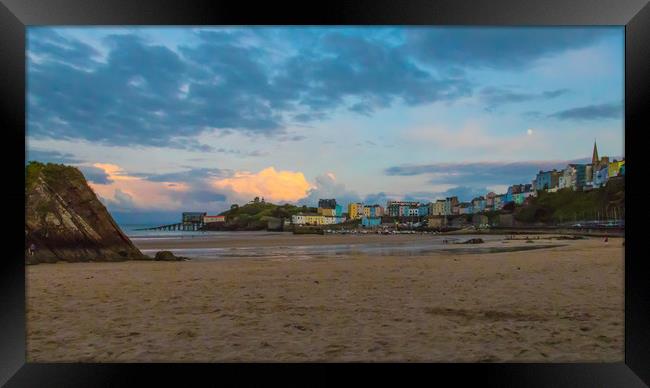 Tenby Harbour At Sunset  Framed Print by Michael South Photography