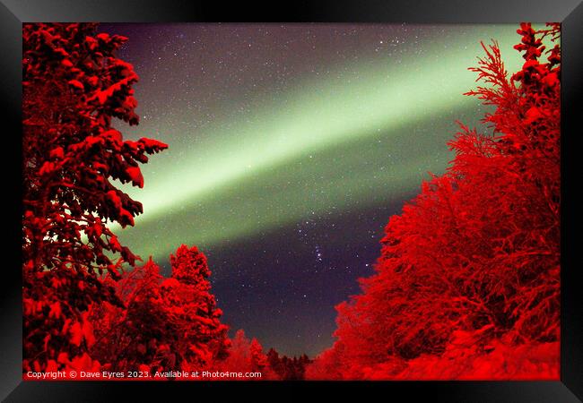 Northern Lights Red Trees Framed Print by Dave Eyres