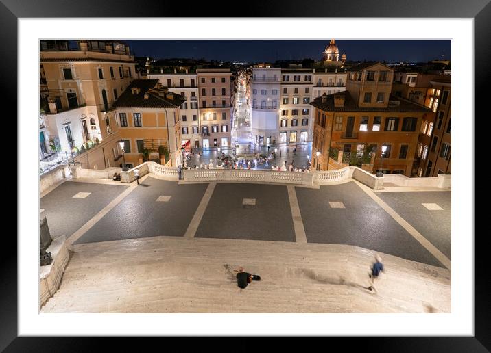 Spanish Steps In Rome By Night Framed Mounted Print by Artur Bogacki