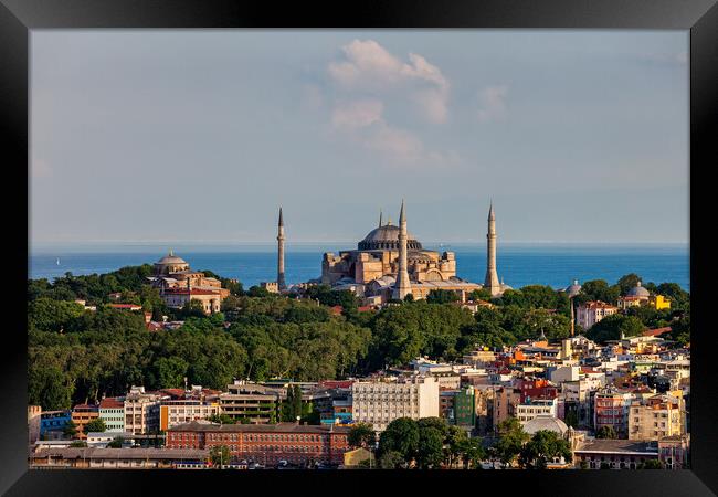 City Of Istanbul Cityscape With Hagia Sophia Framed Print by Artur Bogacki