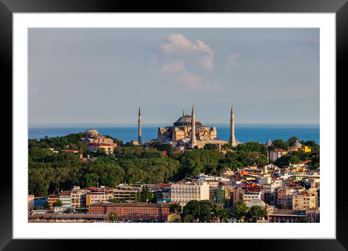 City Of Istanbul Cityscape With Hagia Sophia Framed Mounted Print by Artur Bogacki