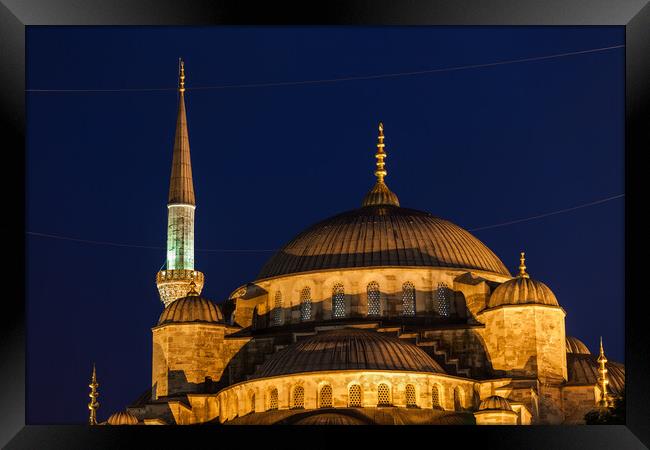 Blue Mosque Domes At Night In Istanbul Framed Print by Artur Bogacki