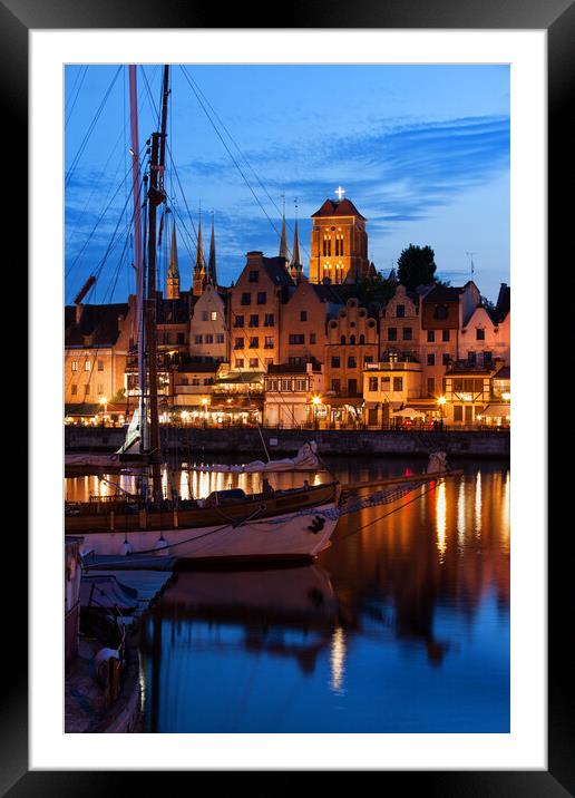 Old Port City of Gdansk at Twilight Evening Framed Mounted Print by Artur Bogacki