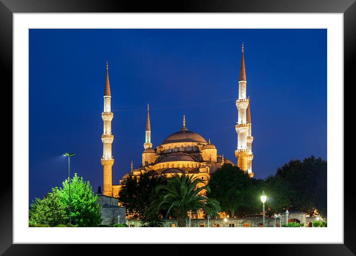 Blue Mosque at Night in Istanbul Framed Mounted Print by Artur Bogacki