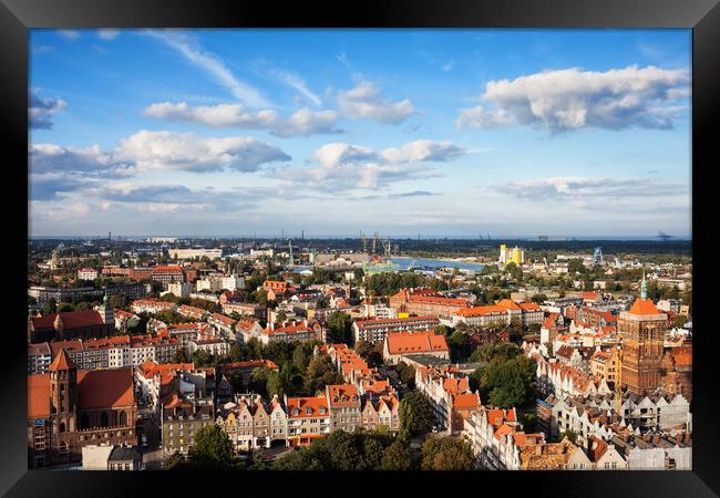 Old Town Of Gdansk City Aerial View Framed Print by Artur Bogacki