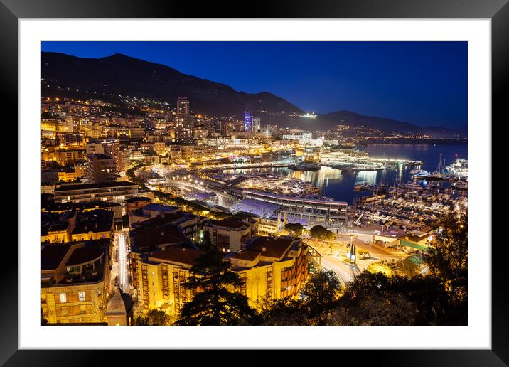 Monaco Port And Monte Carlo At Night Framed Mounted Print by Artur Bogacki