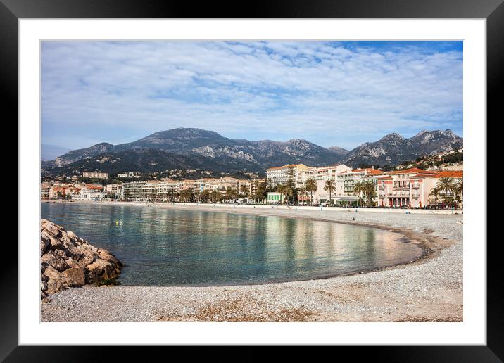 Beach and Sea Bay in Menton Town in France Framed Mounted Print by Artur Bogacki