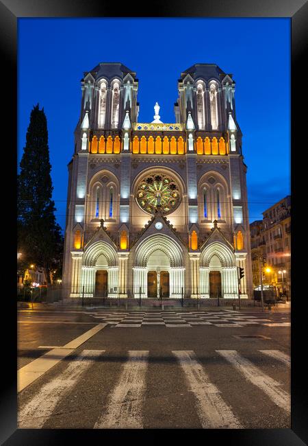 Basilica of Notre Dame de Nice at Night in France Framed Print by Artur Bogacki