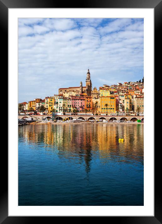 Menton Old Town From The Sea Framed Mounted Print by Artur Bogacki