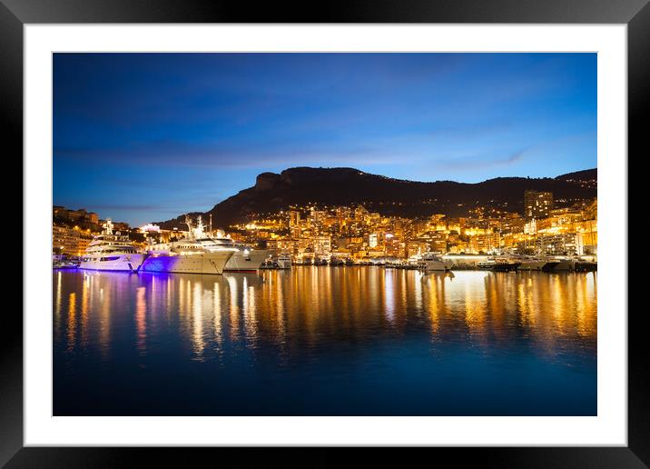Monaco at Twilight Framed Mounted Print by Artur Bogacki