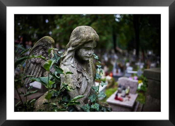 Little Angel Sculpture in Old Necropolis Framed Mounted Print by Artur Bogacki