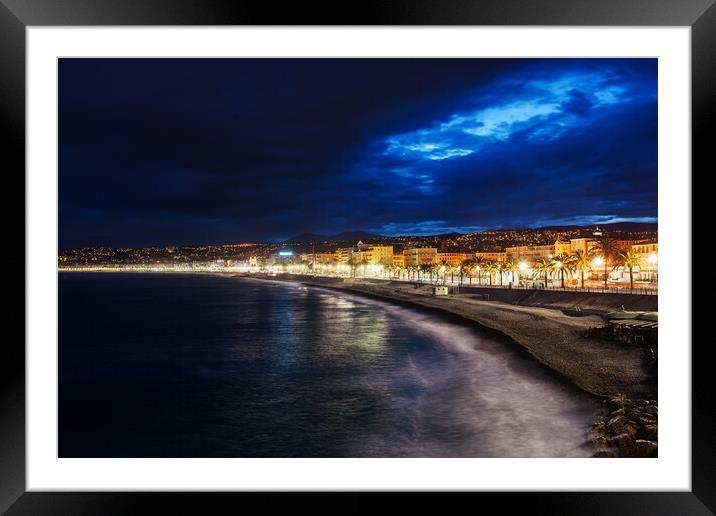 City of Nice Skyline at Night in France Framed Mounted Print by Artur Bogacki