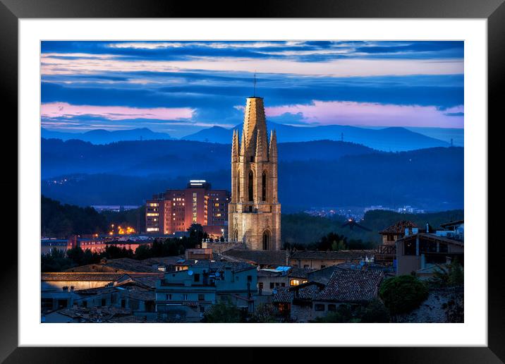 Sant Feliu Basilica Tower at Dusk in Girona Framed Mounted Print by Artur Bogacki