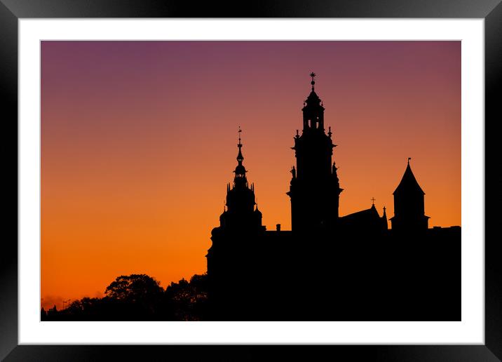 Wawel Cathedral And Castle Silhouette In Krakow Framed Mounted Print by Artur Bogacki