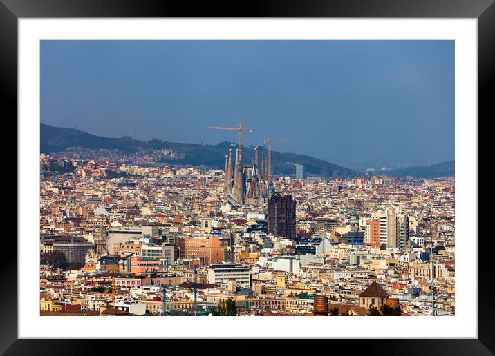 City Of Barcelona Aerial View Cityscape Framed Mounted Print by Artur Bogacki