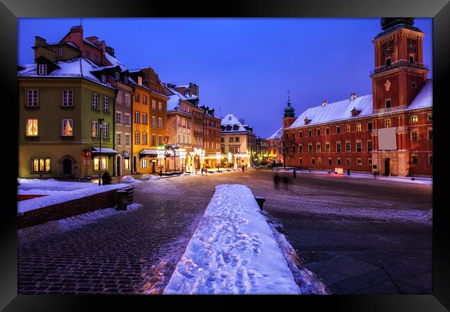 Old Town in City of Warsaw on Winter Night Framed Print by Artur Bogacki