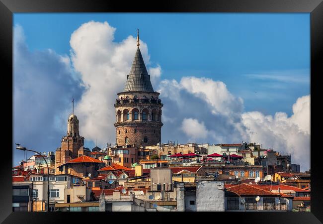 Istanbul City Skyline With Galata Tower Framed Print by Artur Bogacki