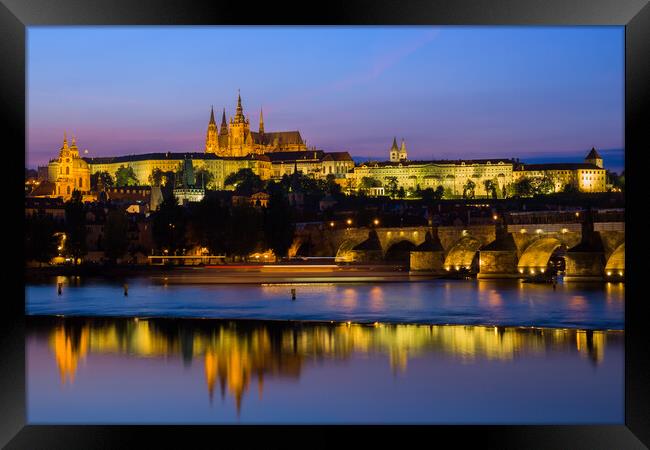 Prague Castle Evening River View In Czechia Framed Print by Artur Bogacki