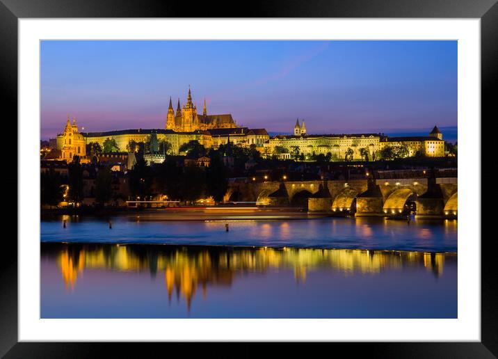 Prague Castle Evening River View In Czechia Framed Mounted Print by Artur Bogacki