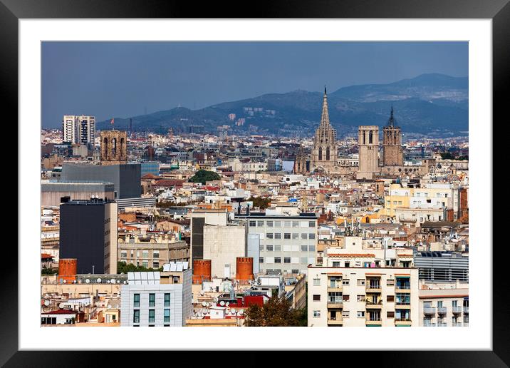 City Of Barcelona Cityscape Framed Mounted Print by Artur Bogacki