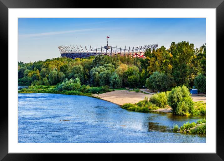 Vistula River And National Stadium in Warsaw Framed Mounted Print by Artur Bogacki