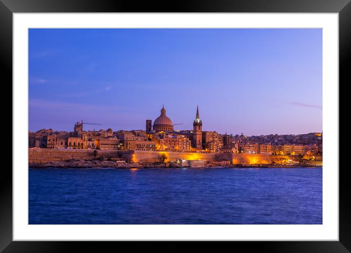 Valletta City At Twilight In Malta Framed Mounted Print by Artur Bogacki