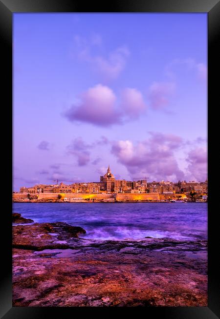 Valletta Skyline From Manoel Island At Dusk Framed Print by Artur Bogacki