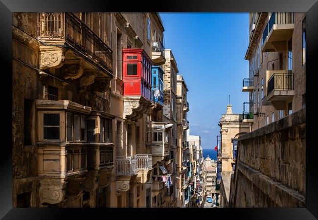 Traditional Maltese Houses In Valletta Framed Print by Artur Bogacki