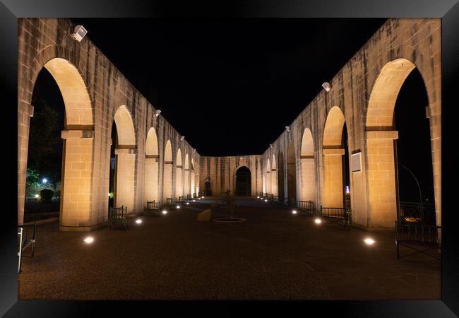 Lower Barrakka Gardens Colonnade at Night in Valletta Framed Print by Artur Bogacki