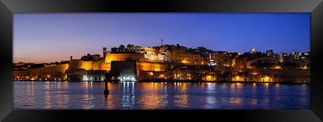 Panorama Of Valletta City In Malta At Night Framed Print by Artur Bogacki