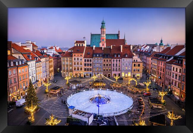 Old Town Square With Ice Rink In Warsaw  Framed Print by Artur Bogacki