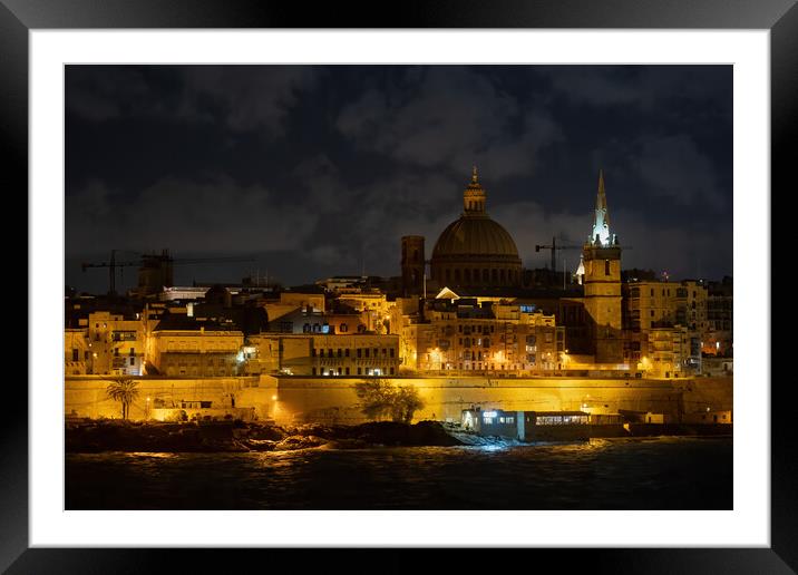 Walled City of Valletta in Malta by Night Framed Mounted Print by Artur Bogacki