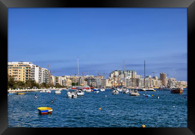 Sliema Town Skyline Sea View In Malta Framed Print by Artur Bogacki