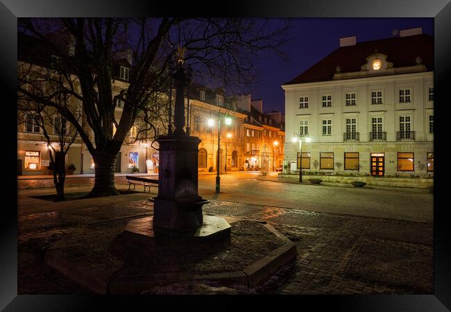 New Town Square In Warsaw City By Night Framed Print by Artur Bogacki