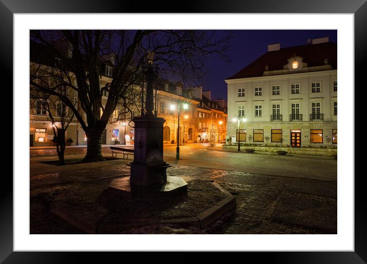 New Town Square In Warsaw City By Night Framed Mounted Print by Artur Bogacki