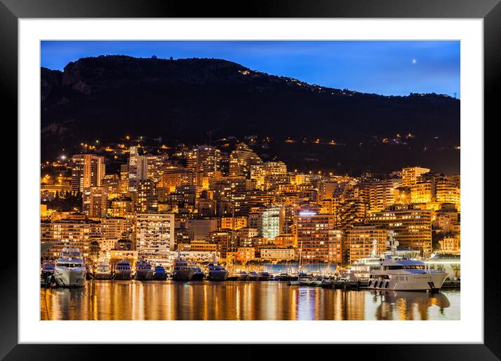 Monaco by Night Framed Mounted Print by Artur Bogacki