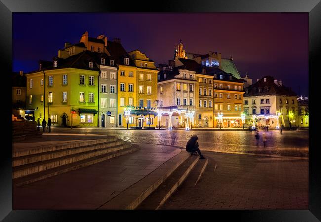 Night in Old Town of Warsaw City in Poland Framed Print by Artur Bogacki