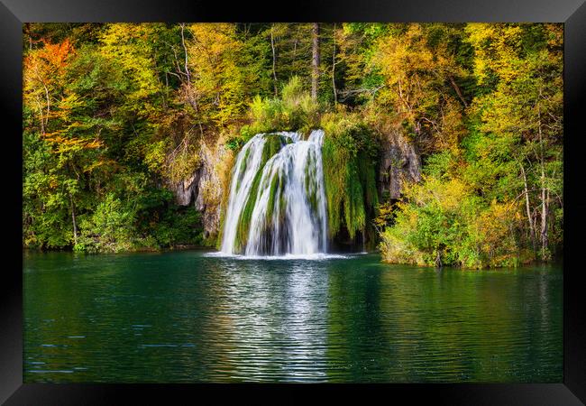 Plitvice Lakes Autumn Landscape With Waterfall Framed Print by Artur Bogacki