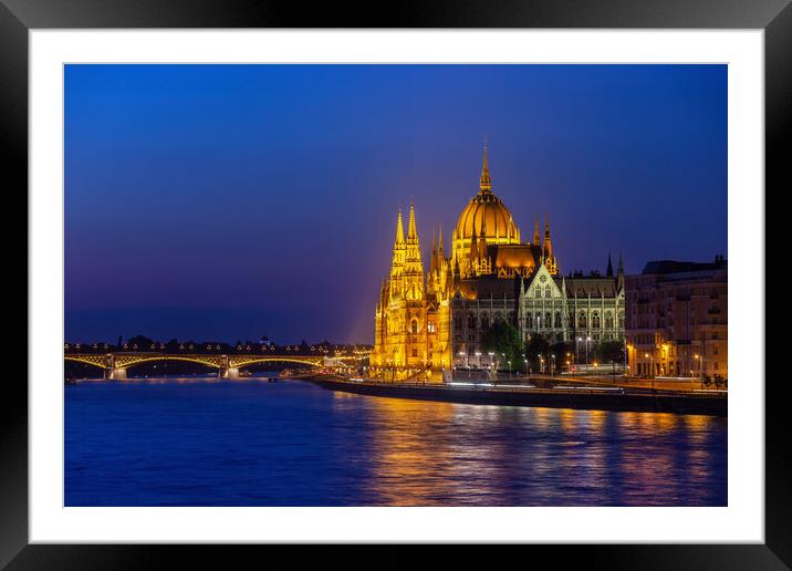 River View Of Budapest City By Night Framed Mounted Print by Artur Bogacki