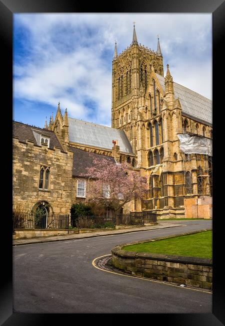 Winding Road To Lincoln Cathedral In England Framed Print by Artur Bogacki